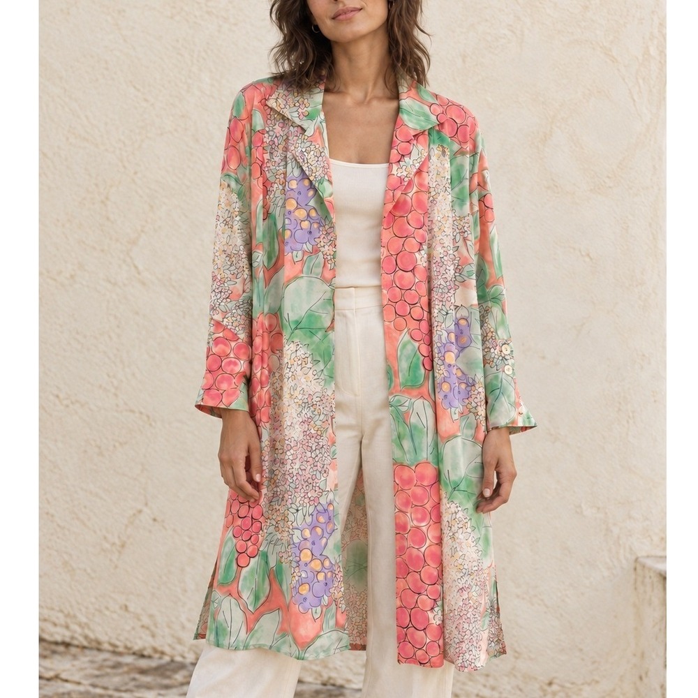 Vintage Christian Dior Silk L Large IT 42 Floral Duster Robe Boho 90s Resort